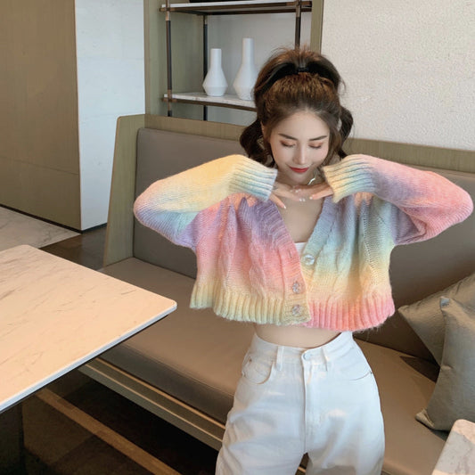 Rainbow Knitted Crop Sweater