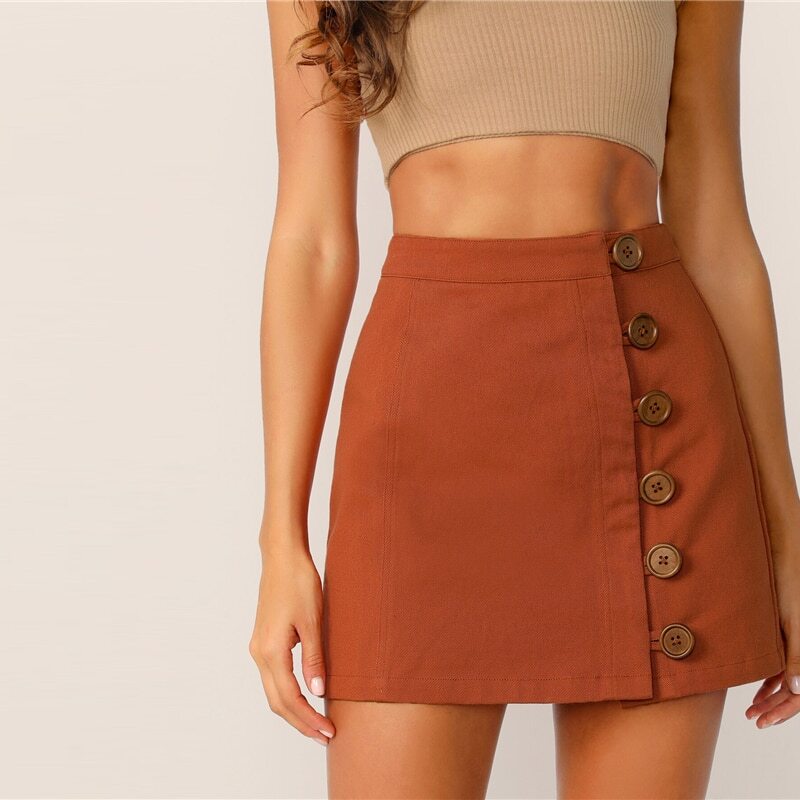 Retro Button Front High Waist Mini Skirt