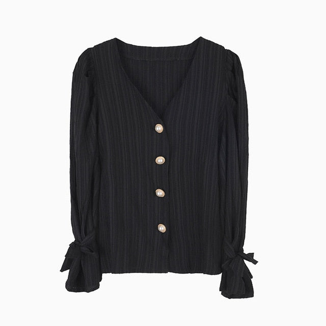 Retro Elegance Pearls Button Shirt – Chic Boho Style