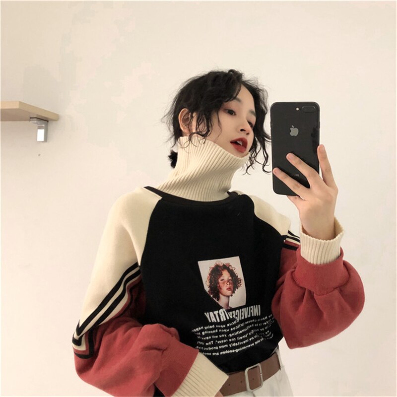 Retro Girl Printed Aesthetic Sweater