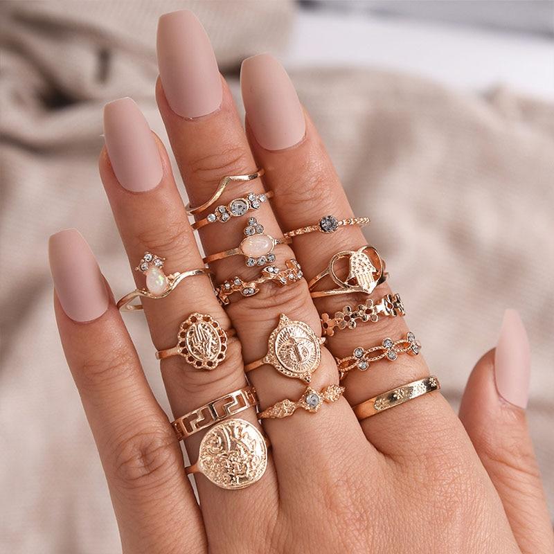 Boho gold outlet ring set