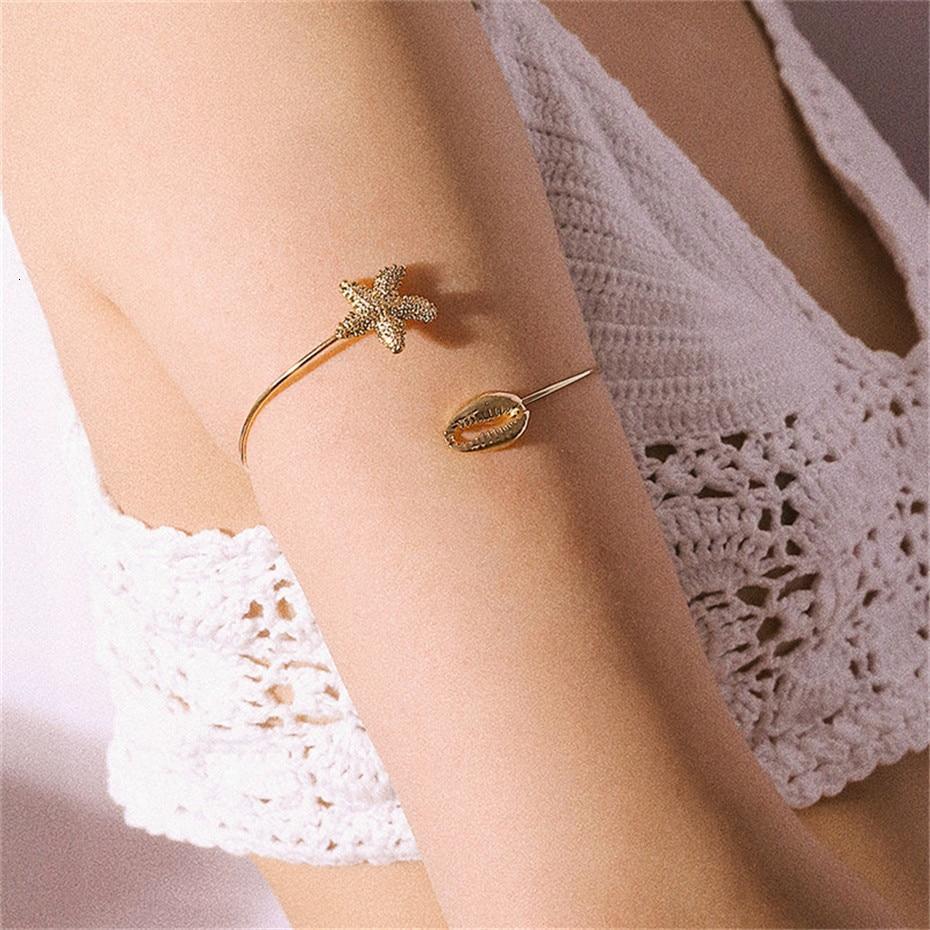 Retro Gold Starfish & Shell Upper Arm Cuff-ChicBohoStyle