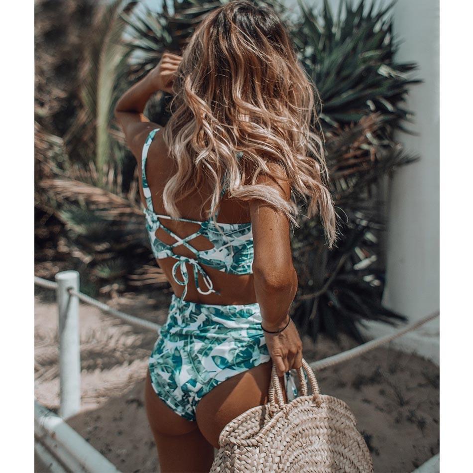 Floral leaf print bikini hot sale set