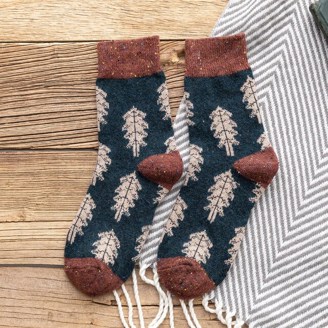 Retro Pine Tree Long Socks for Women