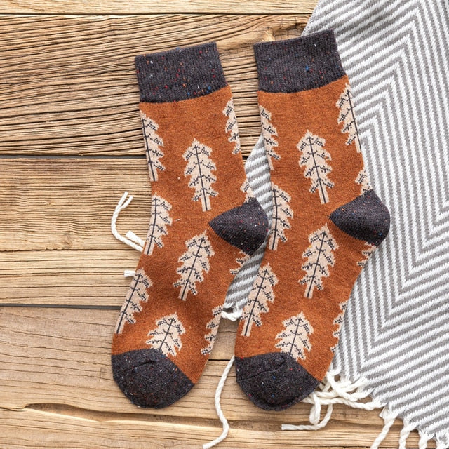 Retro Pine Tree Long Socks for Women