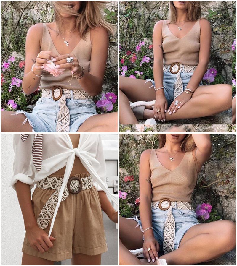 Rope Knitted Belt With Round Wooden Big Buckle-ChicBohoStyle