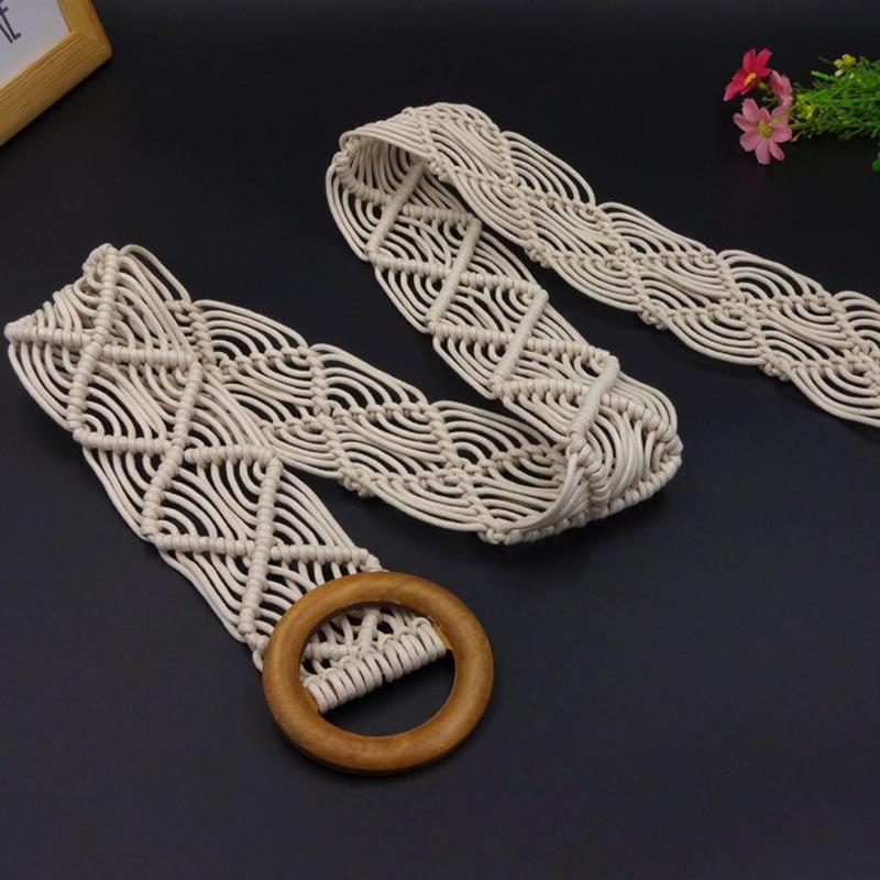 Rope Knitted Belt With Round Wooden Big Buckle-ChicBohoStyle