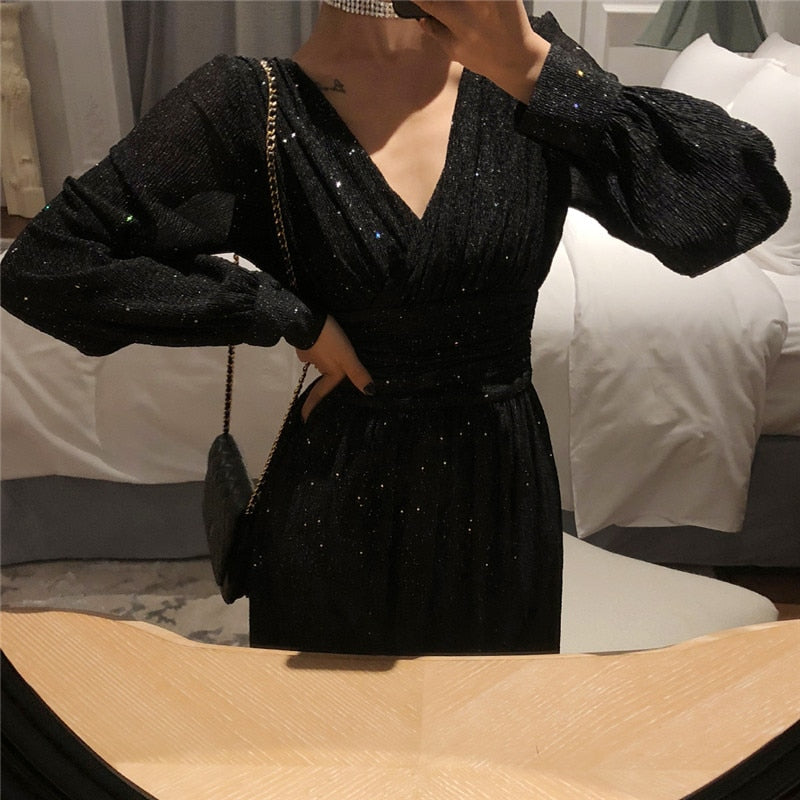 Sequin Long Sleeve Evening Party Prom Dress