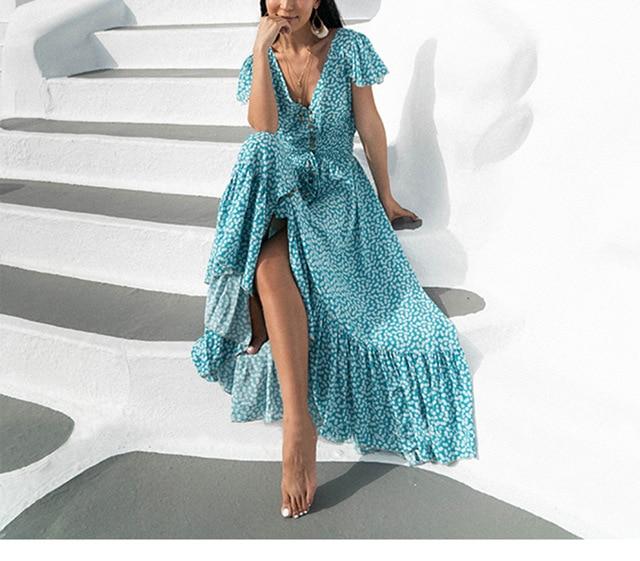 Sexy Backless Blue Maxi Dress-ChicBohoStyle