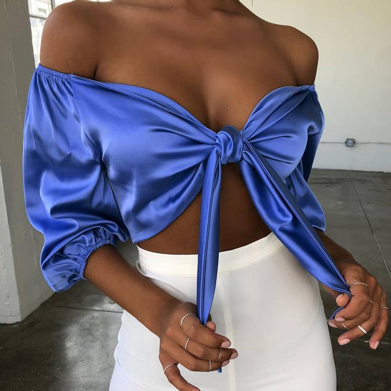 Sexy Chic Satin Bow Crop Top-ChicBohoStyle