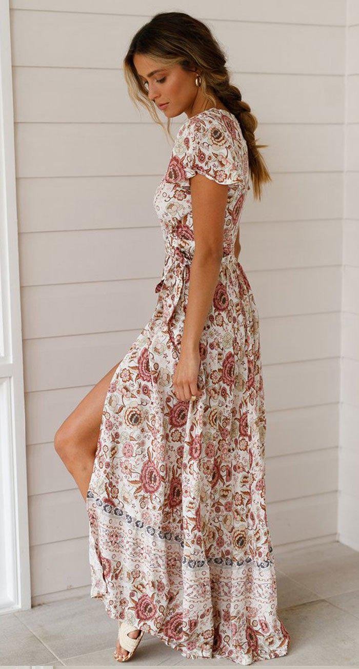 Short Sleeve Boho Floral High Split Maxi Dress - ChicBohoStyle – Chic Boho  Style