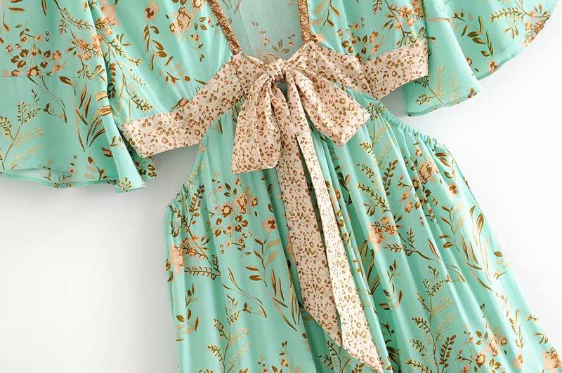 Short Sleeve Boho Floral High Split Maxi Dress - ChicBohoStyle