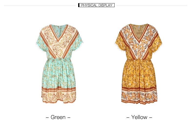 Short Sleeve Geometric Print Boho Dress-ChicBohoStyle