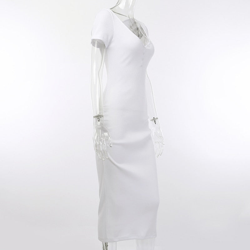 Short Sleeve Knitted Bodycon Midi Dress