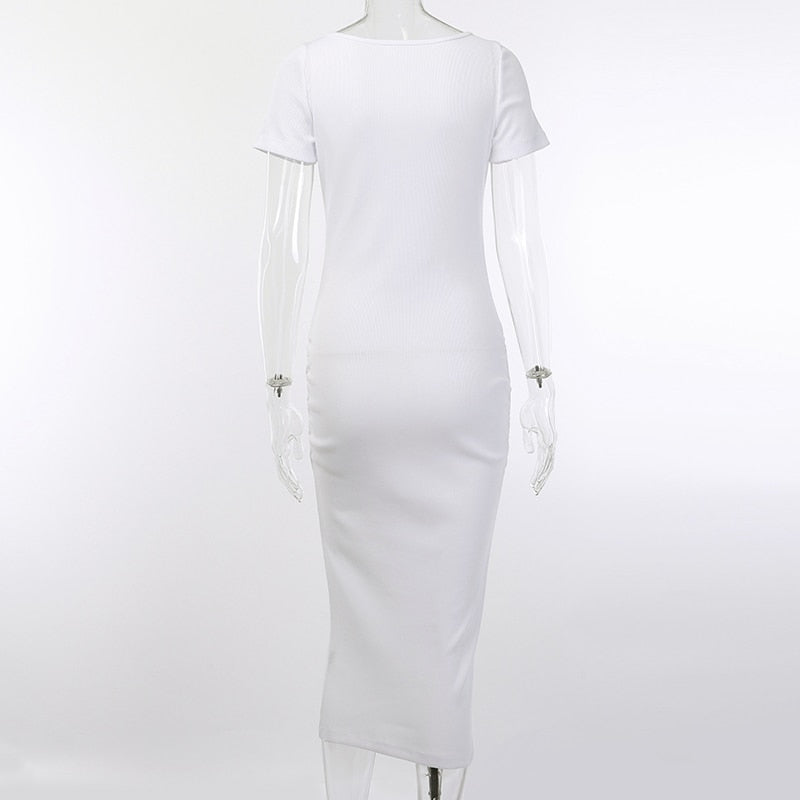 Short Sleeve Knitted Bodycon Midi Dress