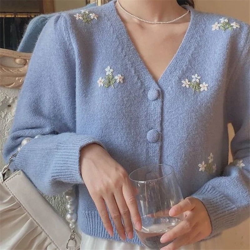 Soft Girl Floral Embroidered Sweater