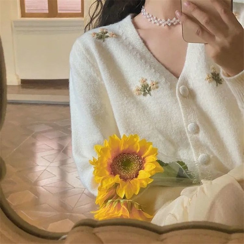 Soft Girl Floral Embroidered Sweater
