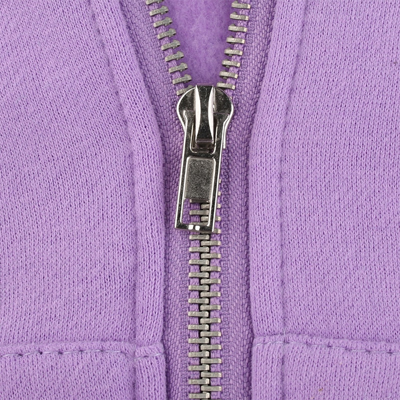 Soft Girl Loose Lavender Solid Zipper Sweat Coat