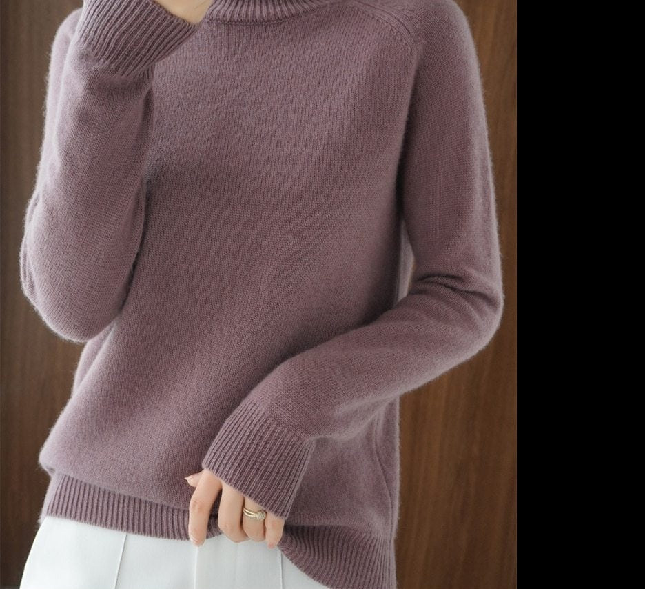 Solid High Neck Knitted Sweater