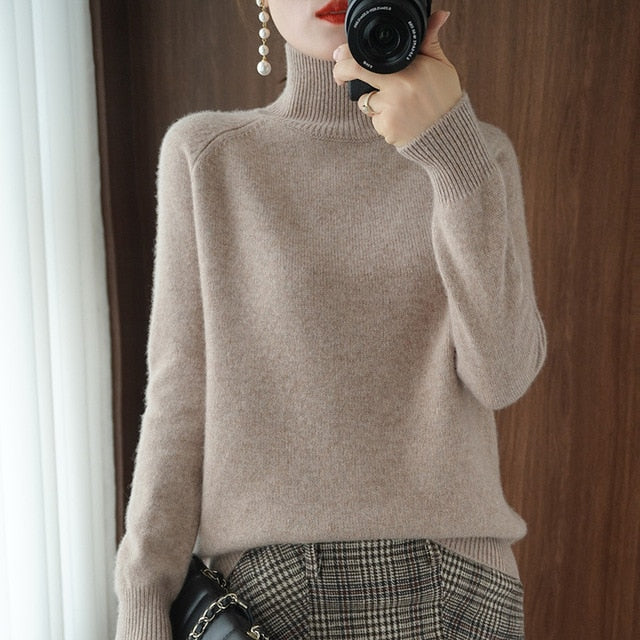Solid High Neck Knitted Sweater