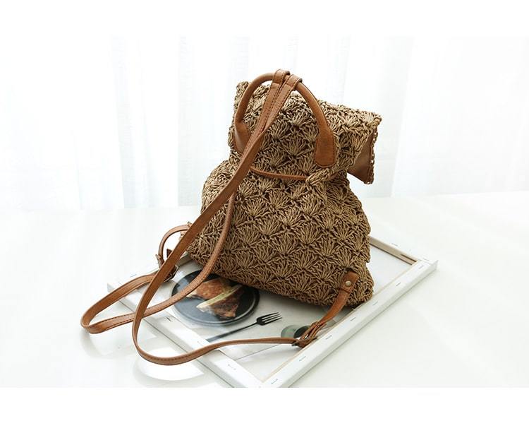 Beige Straw Backpack Hollow Out Mini Summer Backpack Beach Bags