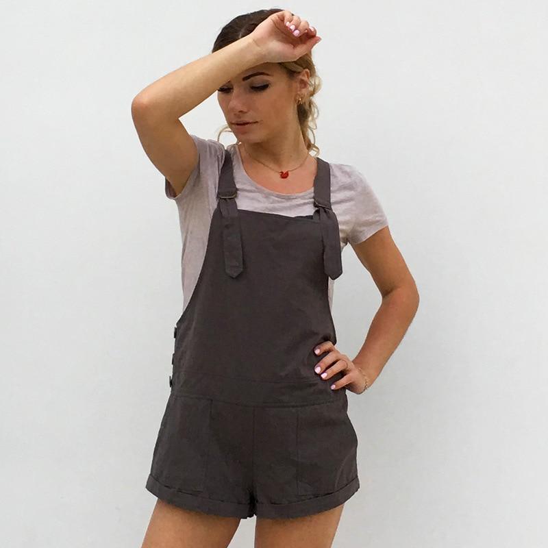 Summer Casual Cotton Solid Short Overalls-ChicBohoStyle