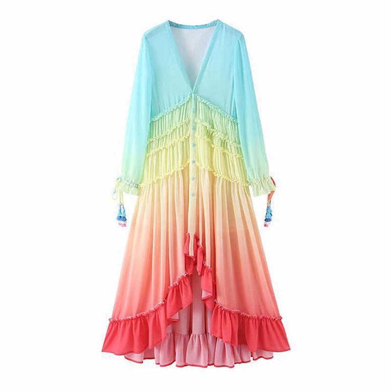 Summer Rainbow High Low Maxi Dress-ChicBohoStyle