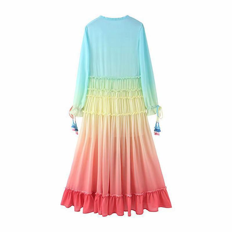 Summer Rainbow High Low Maxi Dress-ChicBohoStyle