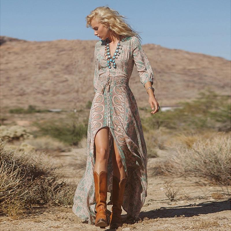 Three Quarter Sleeve Gypsy Hippie Dress - ChicBohoStyle – Chic Boho Style