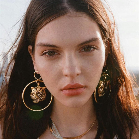 Tiger Big Circle Drop Earrings-ChicBohoStyle