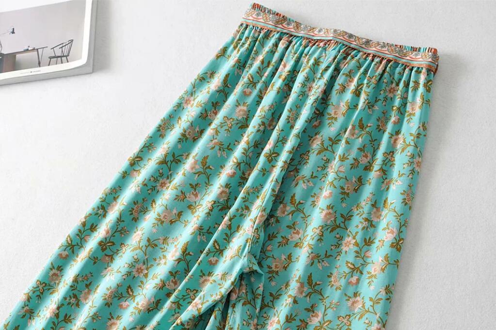 Elastic High Waist Wide Leg Floral Summer Pants - ChicBohoStyle