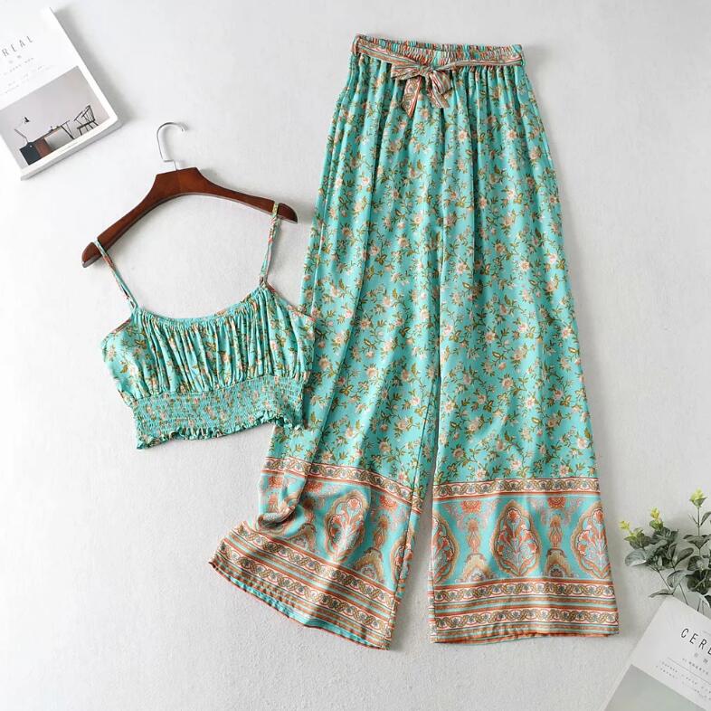 Buy Green 100% Cotton Satin Embroidered And Floral Top & Palazzo Pant Set  For Girls by Tiber Taber Online at Aza Fashions.