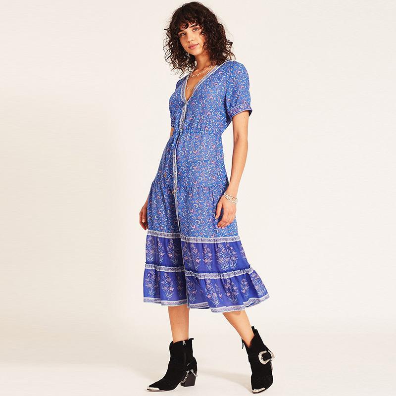 V-Neck Loose Summer Style Midi Dress-ChicBohoStyle