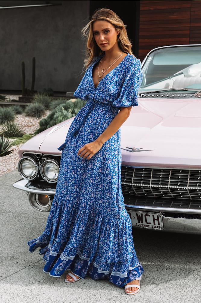 Boho blue maxi dress best sale