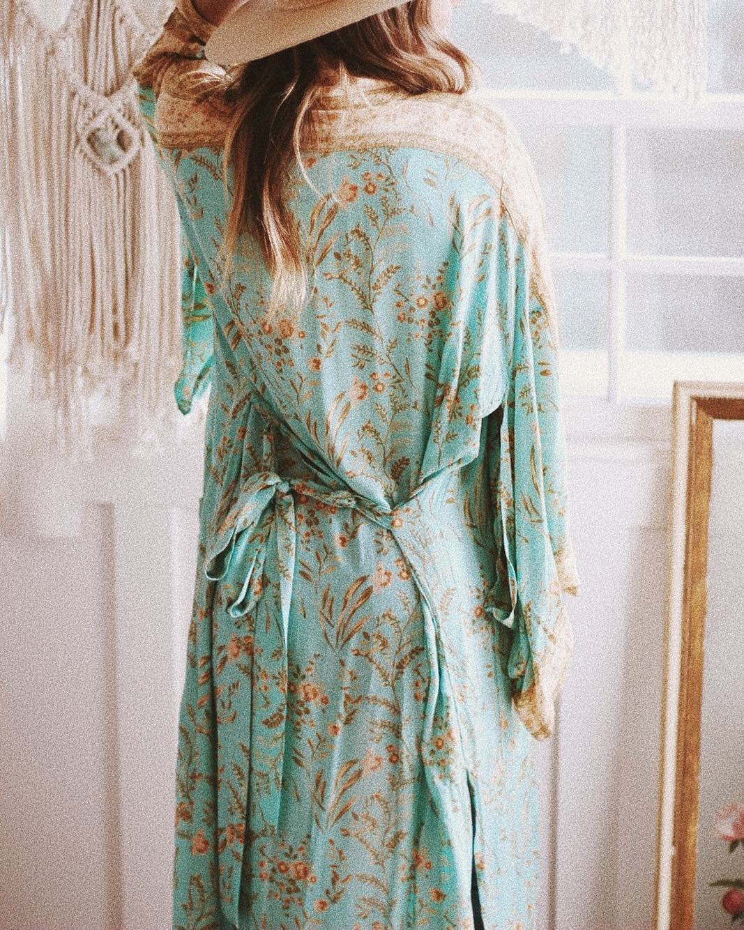 Vacation Style Turquoise Vintage Kimono-ChicBohoStyle