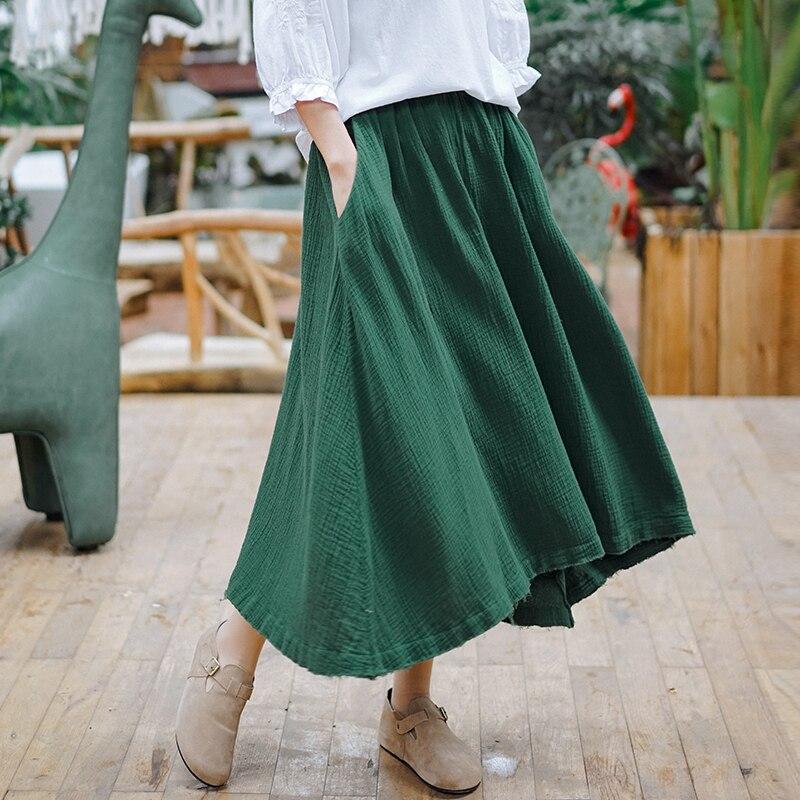 Vintage Elastic Waist Asymmetrical Cotton Skirt-ChicBohoStyle