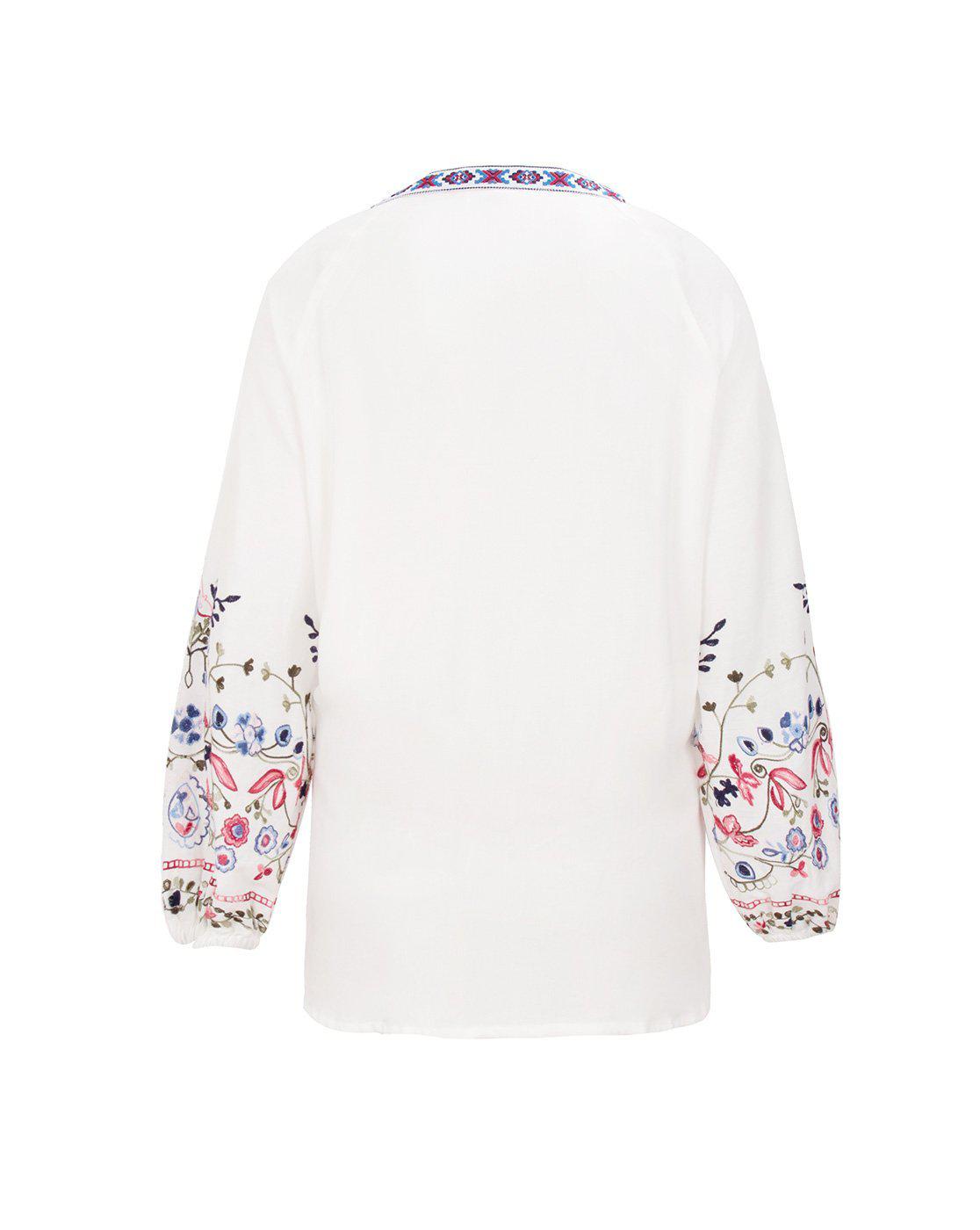 Vintage Embroidery Floral Long Sleeve Blouse-ChicBohoStyle