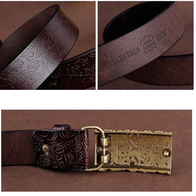Vintage Floral Cowskin Leather Belt-ChicBohoStyle