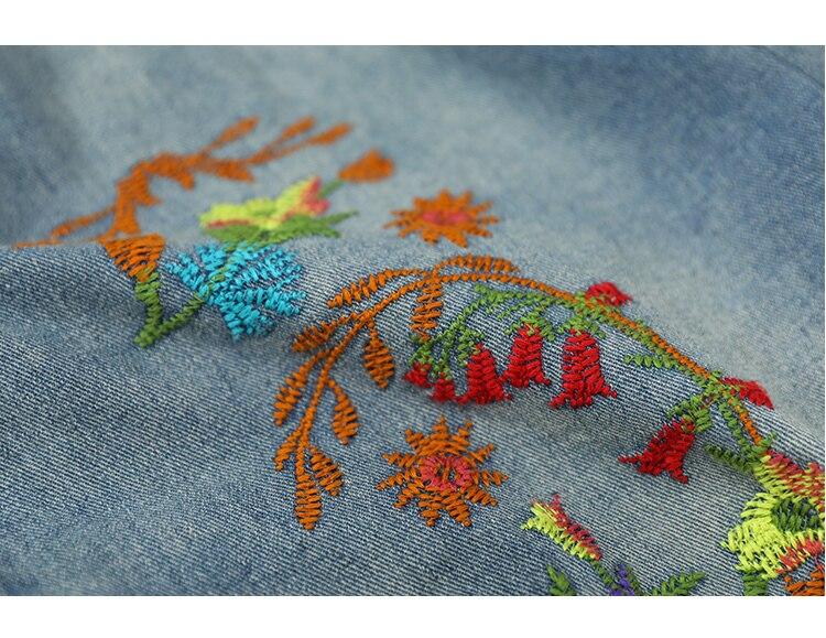 Vintage Flower Embroidered Elastic Waist Denim Pants-ChicBohoStyle