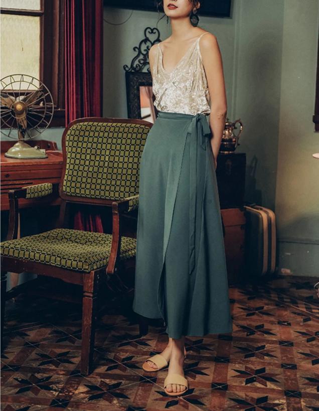 Vintage High Waist Summer Wrap Skirt-ChicBohoStyle