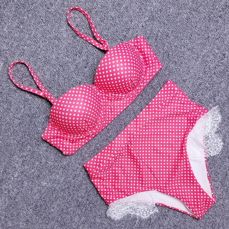 Vintage Lace Polka Dot Push Up Bikini Set-ChicBohoStyle