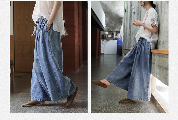 Vintage Loose Elastic Waist Plus Size Denim Pants-ChicBohoStyle