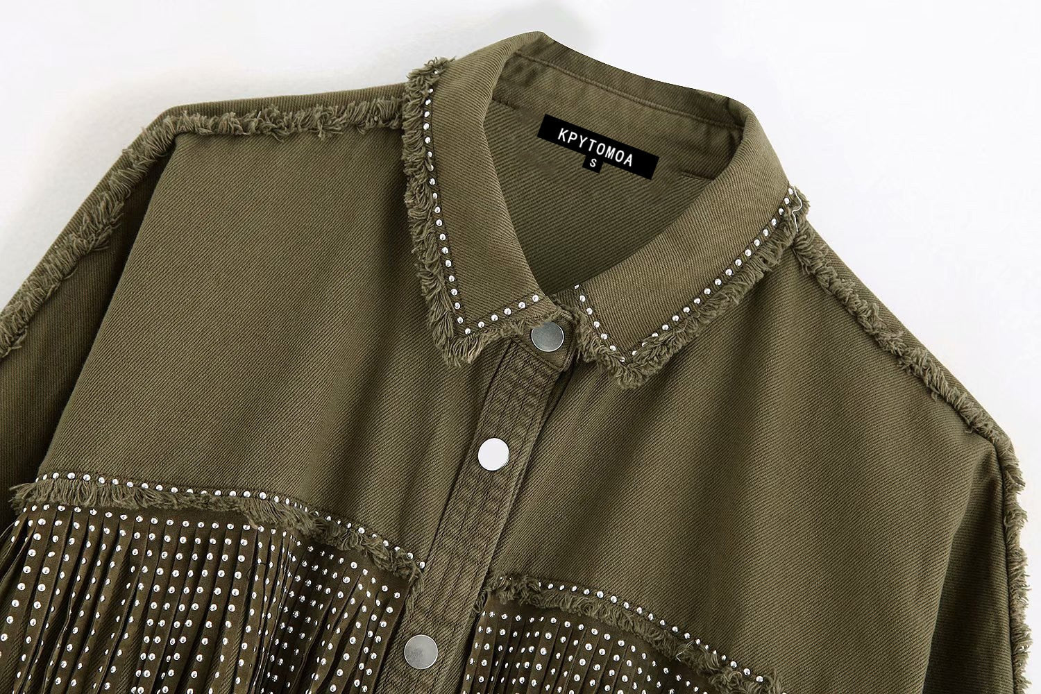 Vintage Stylish Fringe Beaded Loose Denim Jacket