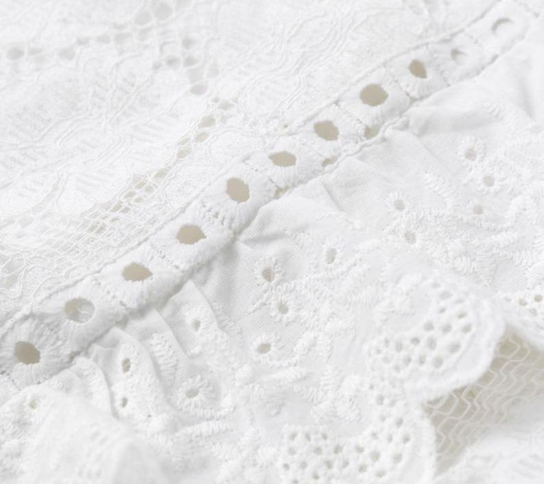 White Lace Embroidery Ruffled Vintage Top-ChicBohoStyle