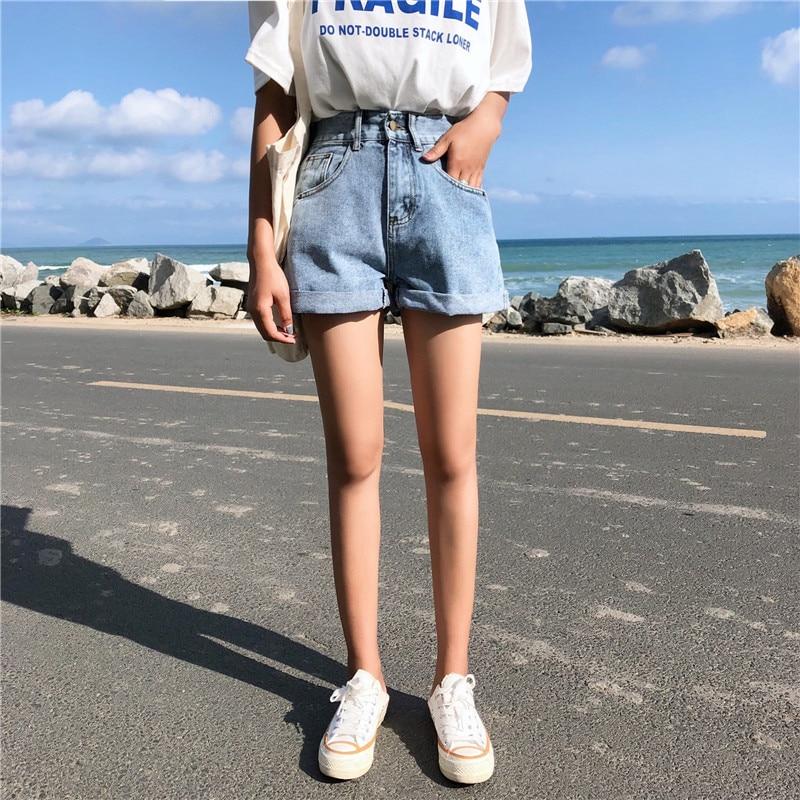 Classical Women Jeans Shorts High Waist Straight Wide Leg – BooyoShop