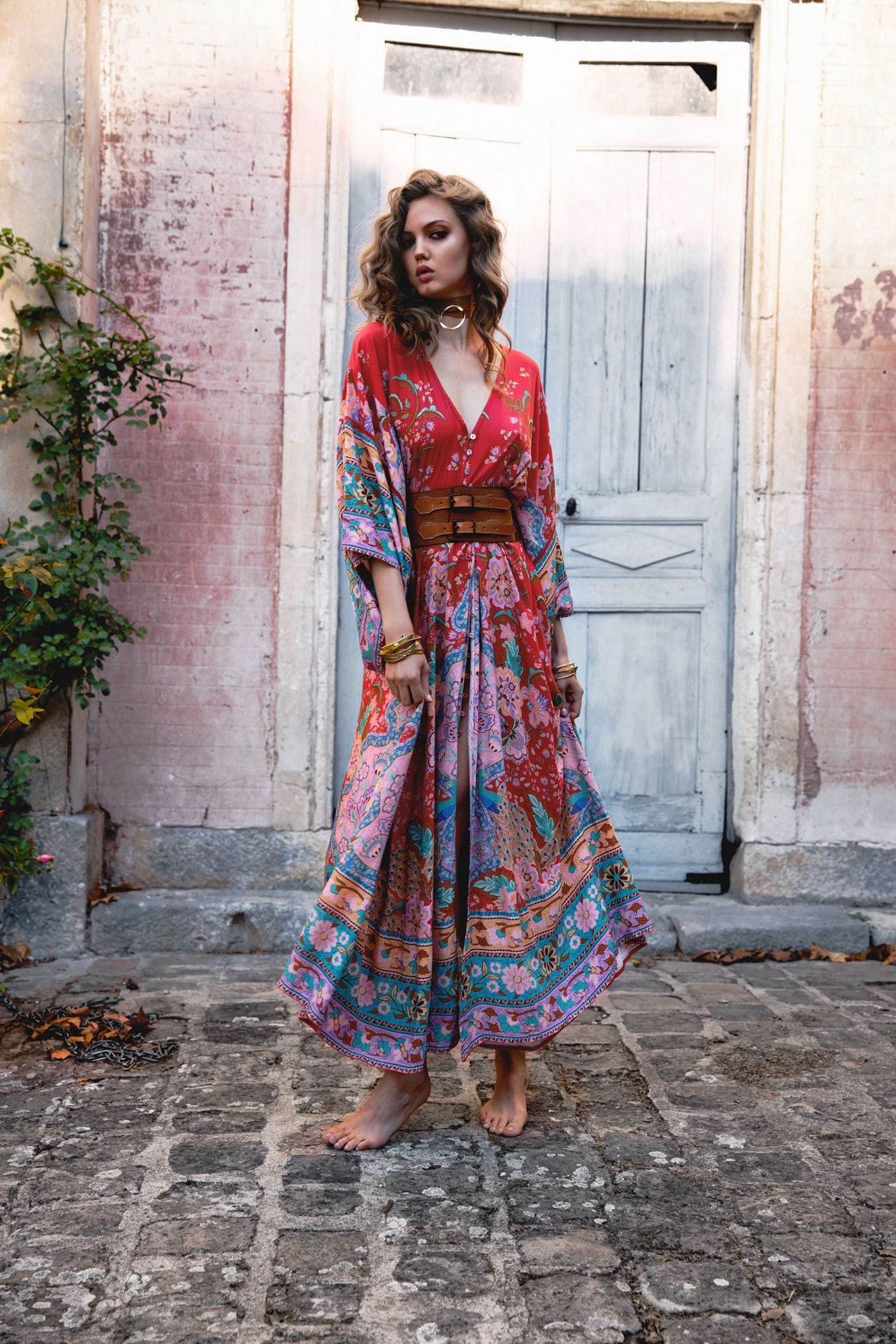 Wild Gypsy Red Bat Sleeve Maxi Dress - ChicBohoStyle – Chic Boho Style